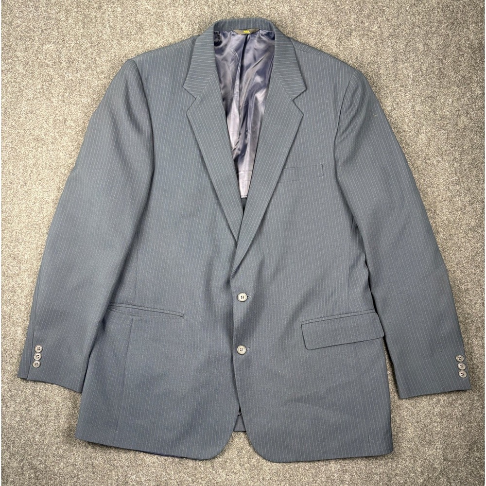 Haggar Magic Stretch Mens 46L Blazer Navy Blue Pinstripe 2 Button Sport Coat USA